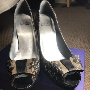 Black lace Stuart Weitzman pumps